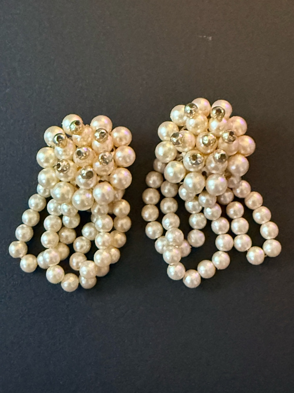 Vintage Pearl Cluster Drop Earrings - Cream Pearl Tassel Earrings